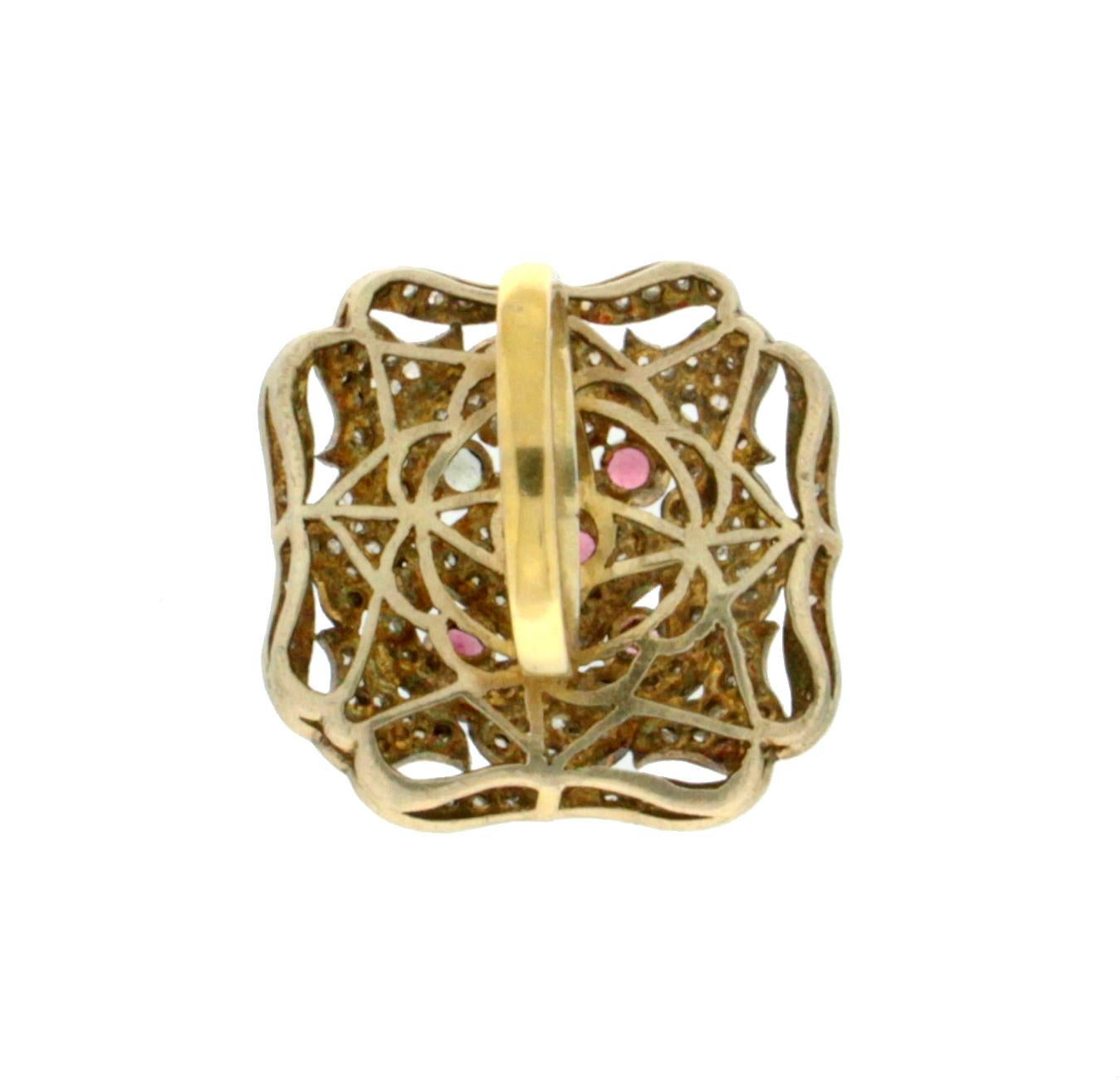 Bague cocktail artisanale en or jaune 14 carats avec tourmaline et diamants en vente 2