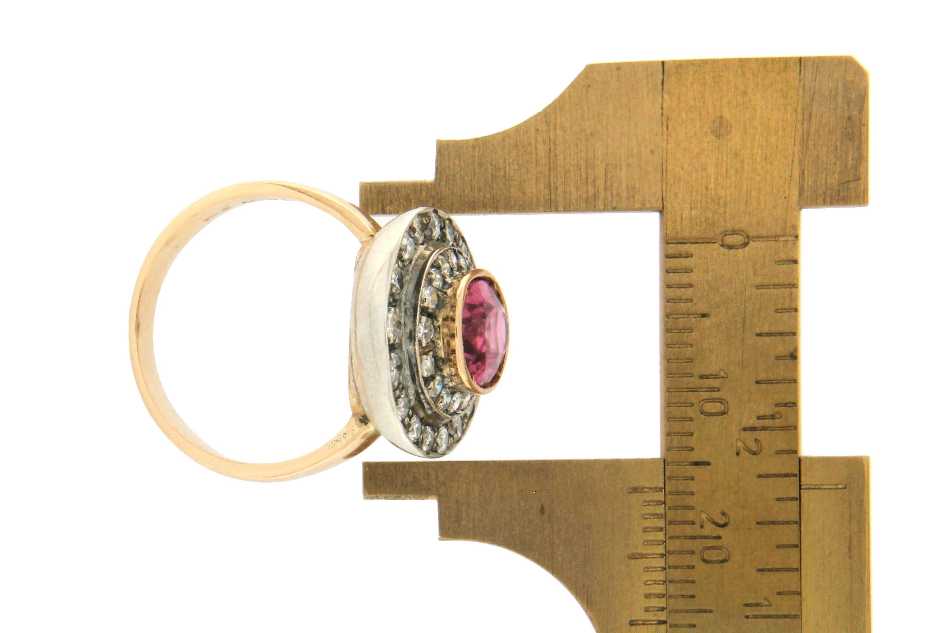 Handcraft Tourmaline 14 Karat Yellow Gold Diamonds Cocktail Ring 1