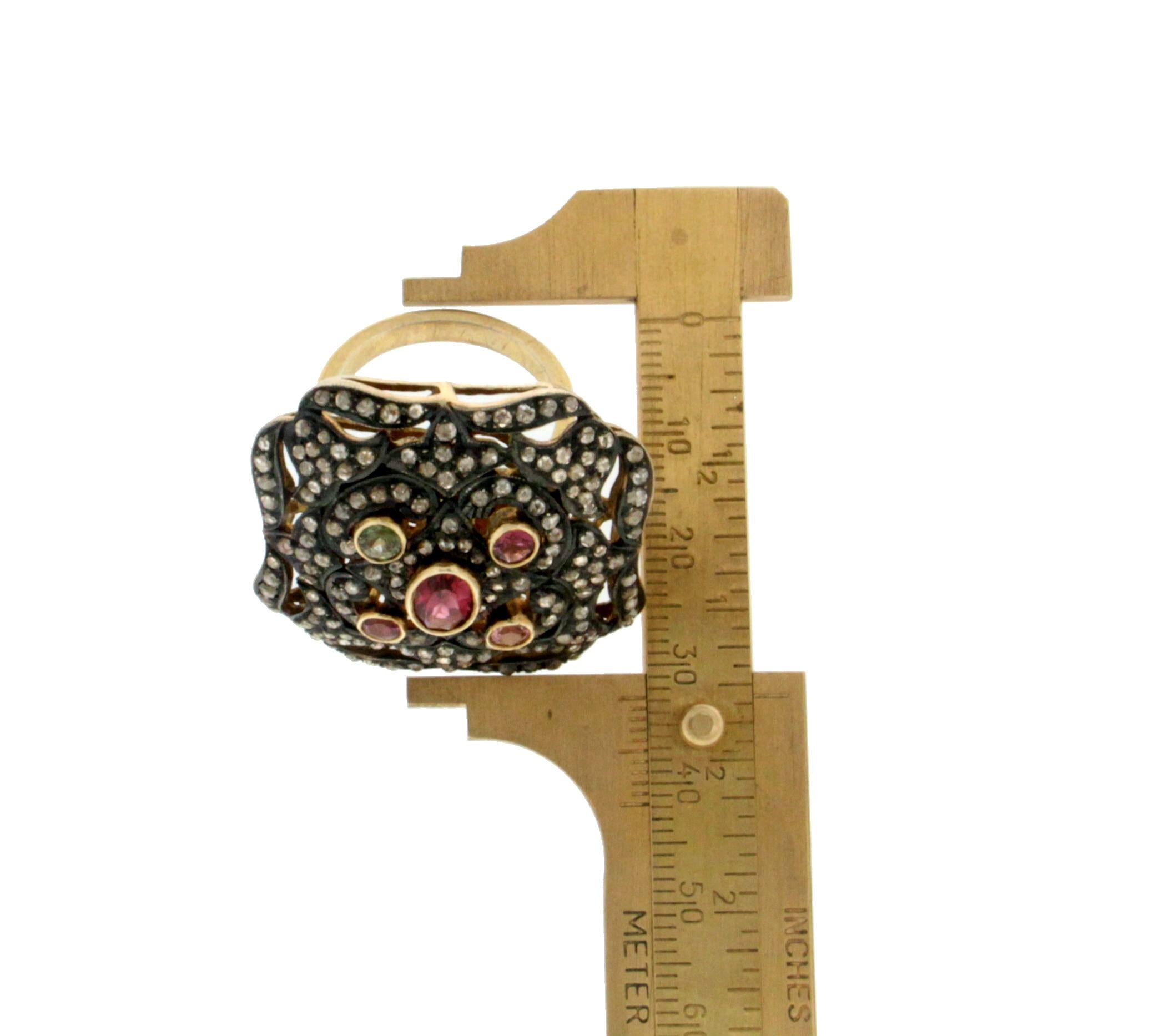 Bague cocktail artisanale en or jaune 14 carats avec tourmaline et diamants en vente 4