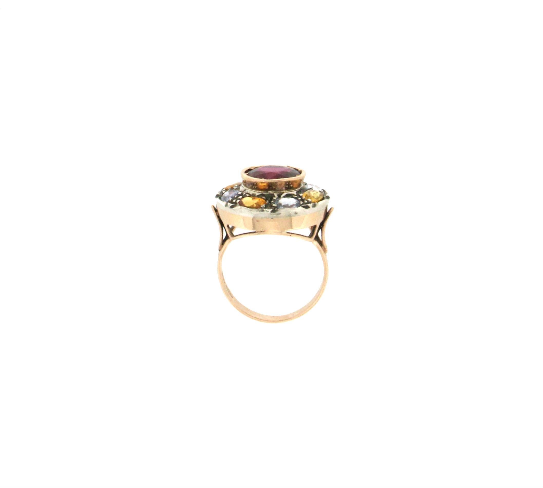 Handcraft Tourmaline 14 Karat Yellow Gold Sapphires Cocktail Ring 3