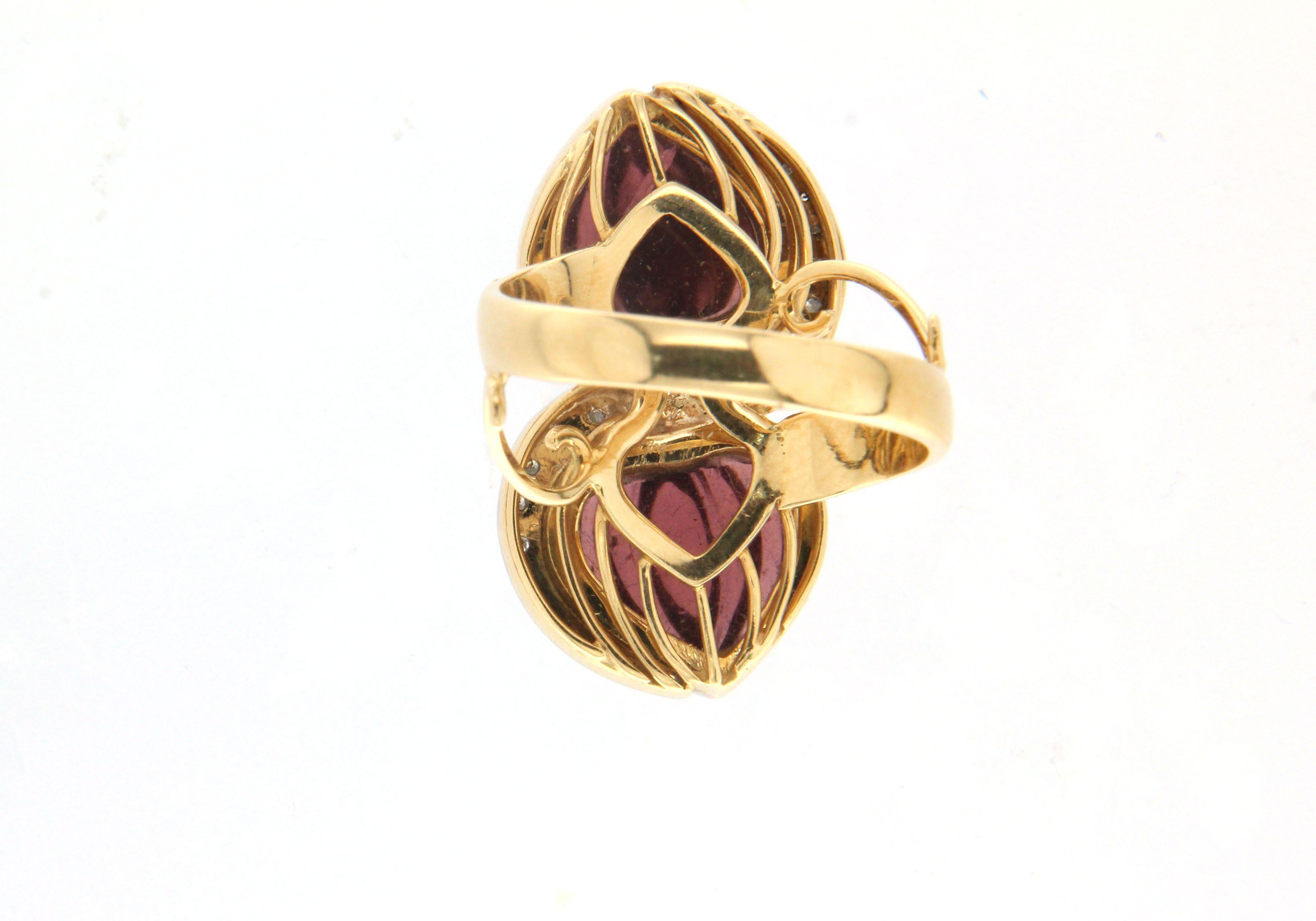 Handcraft Tourmaline 18 Karat White and Yellow Gold Diamonds Cocktail Ring For Sale 4