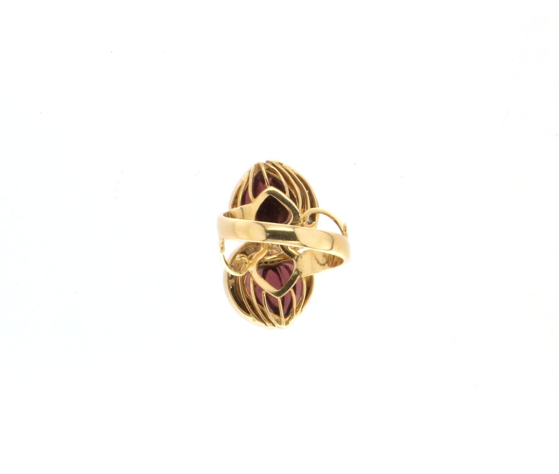 Handcraft Tourmaline 18 Karat White and Yellow Gold Diamonds Cocktail Ring For Sale 5