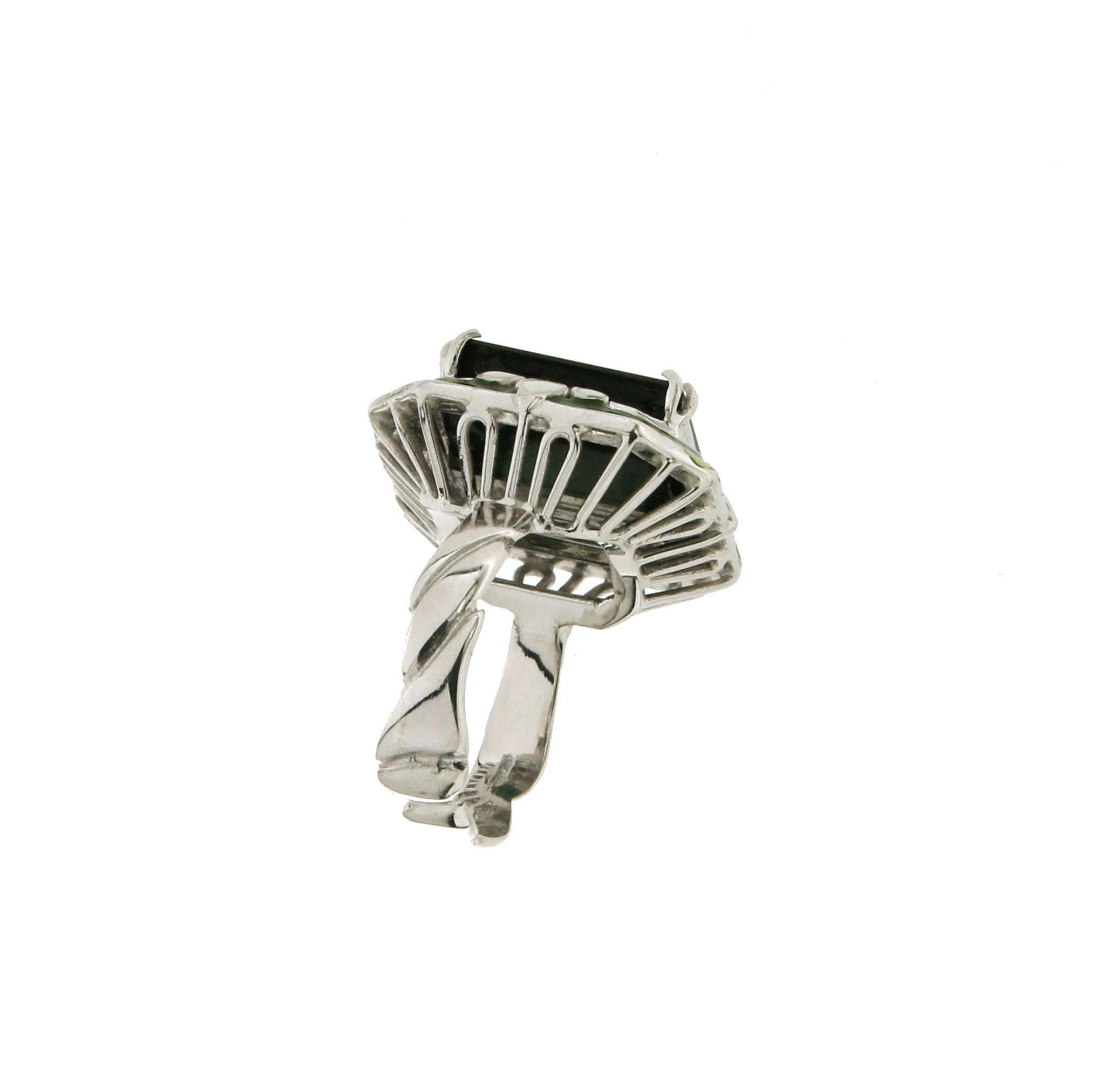 Handcraft Tourmaline 18 Karat White Gold Diamonds Cocktail Ring In New Condition In Marcianise, IT