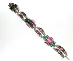 Handcraft Tourmaline 14 Karat White Gold Diamonds Cuff Bracelet