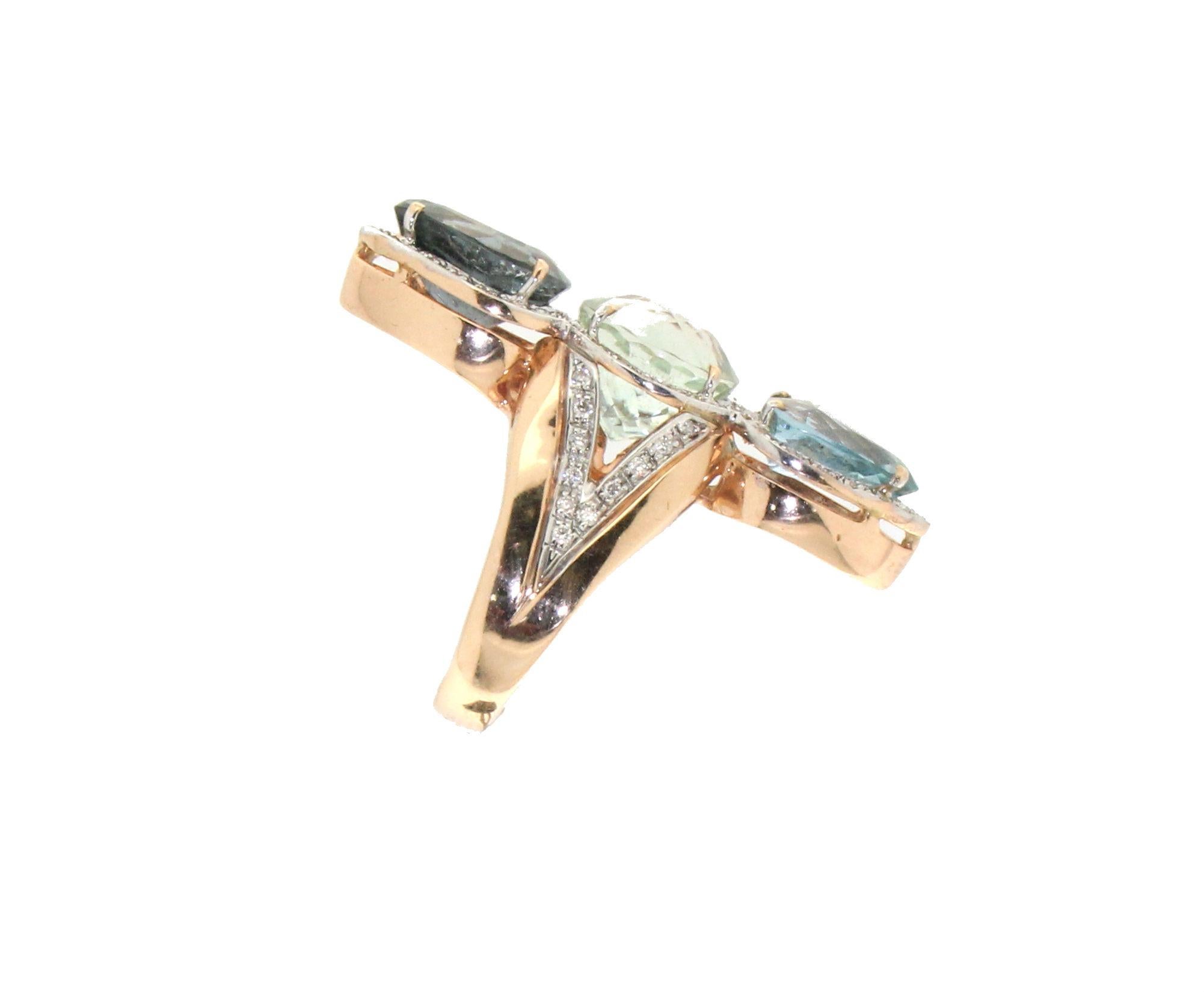 Artisan Bague cocktail artisanale en or jaune et blanc 14 carats avec tourmaline et diamants en vente