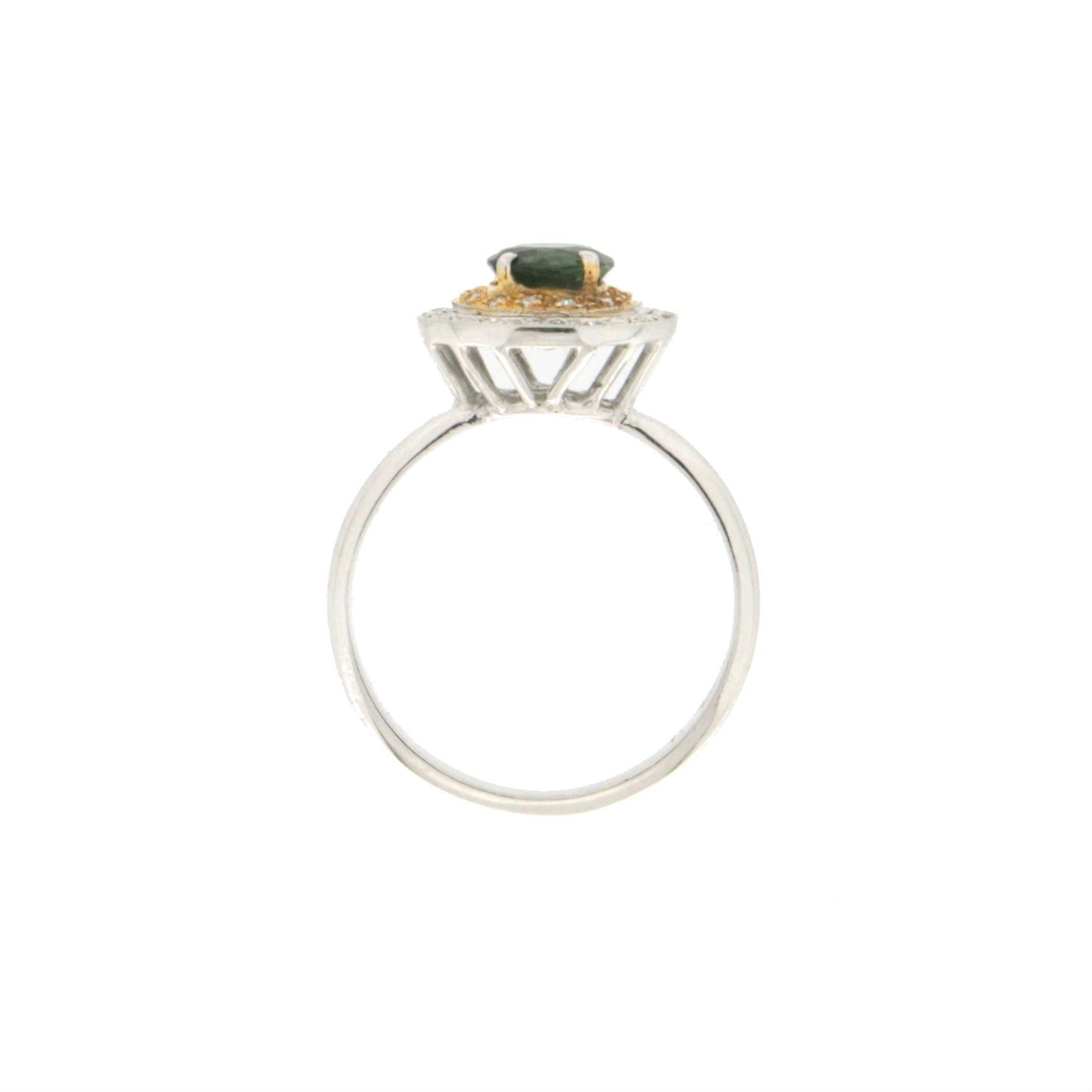 Handcraft Tourmaline 18 Karat Yellow and White Gold Diamonds Cocktail Ring In New Condition For Sale In Marcianise, IT