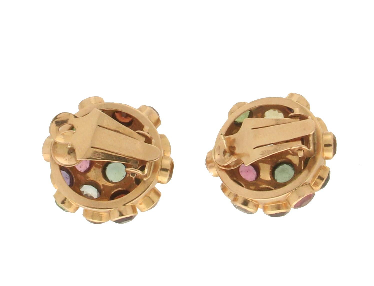 Round Cut Handcraft Tourmaline 18 Karat Yellow Gold Stud Earrings For Sale