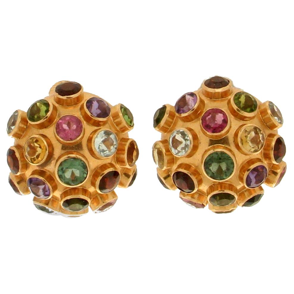 Handcraft Tourmaline 18 Karat Yellow Gold Stud Earrings