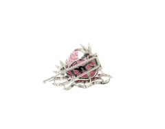 Handcraft Tourmaline Swam 18 Karat White Gold Diamonds Brooch
