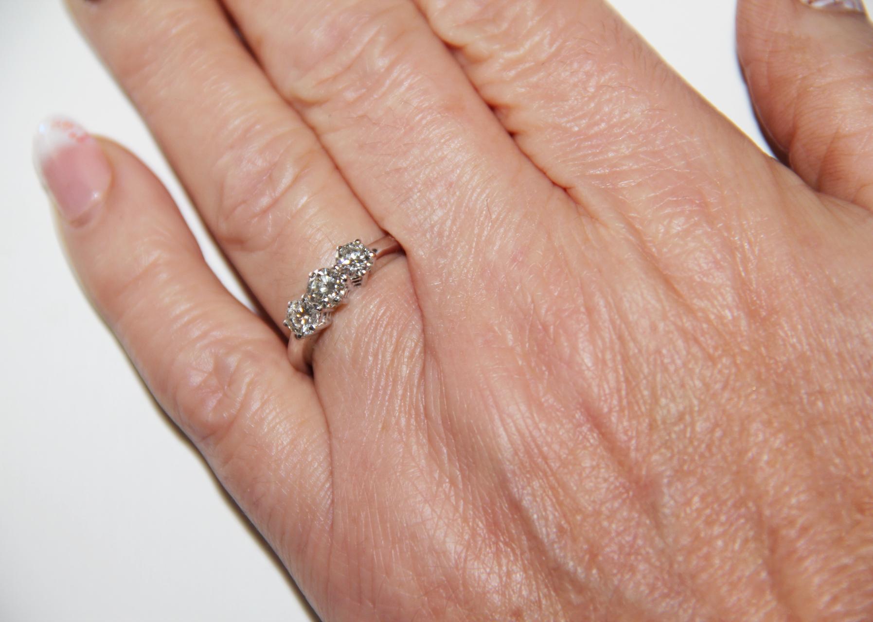 Handcraft Trilogy Diamond 18 Karat White Gold Engagement Ring For Sale 5