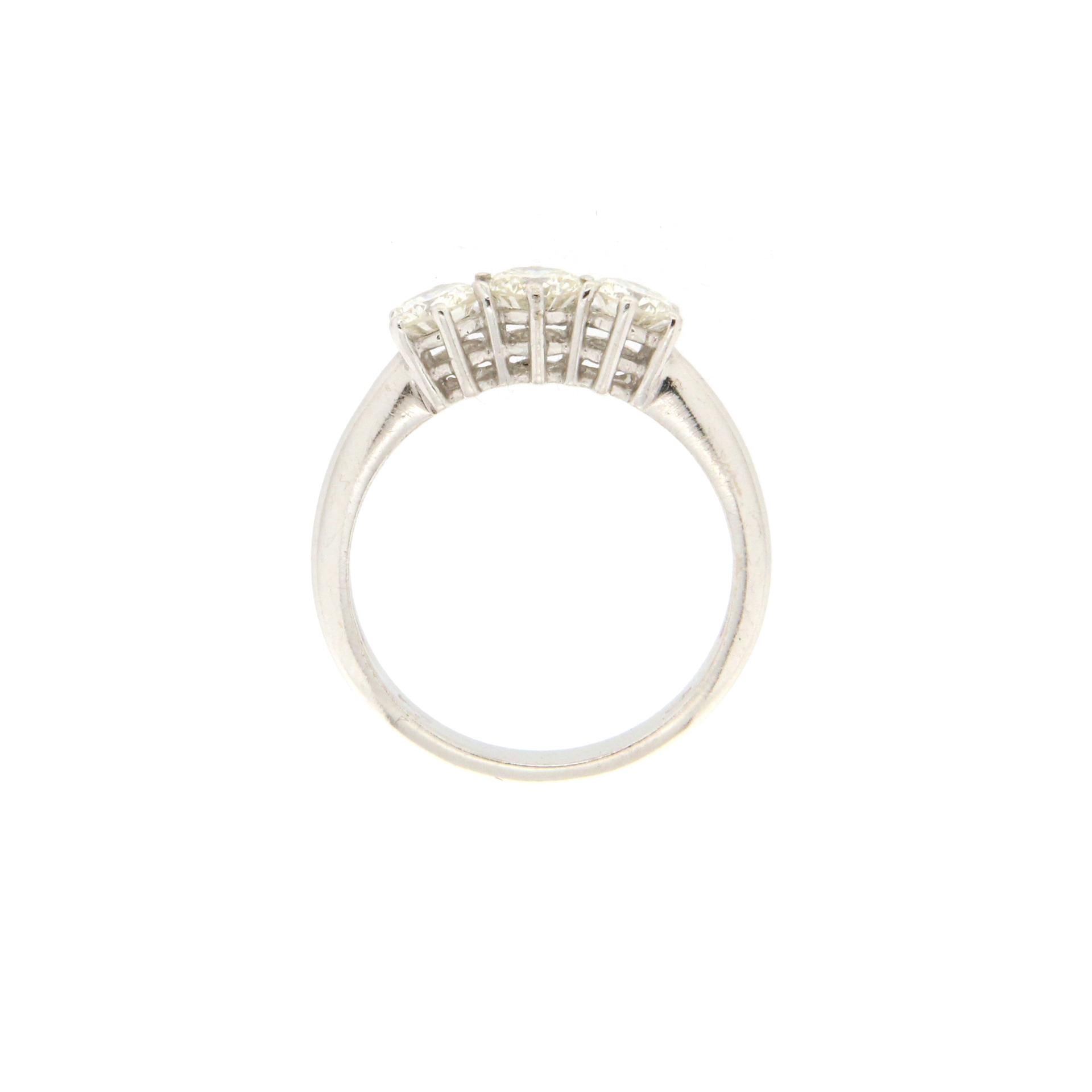 Artisan Handcraft Trilogy Diamond 18 Karat White Gold Engagement Ring For Sale