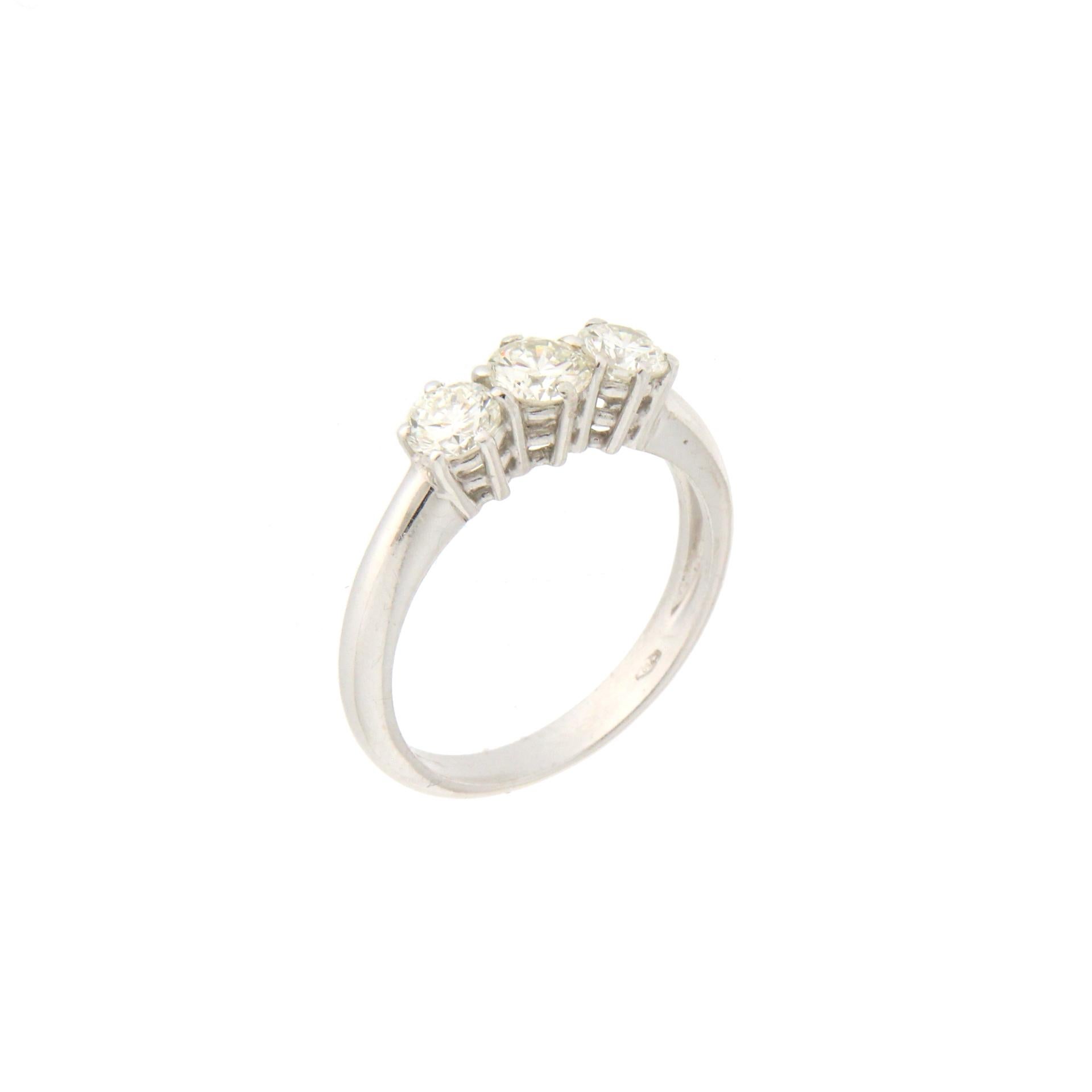 Brilliant Cut Handcraft Trilogy Diamond 18 Karat White Gold Engagement Ring For Sale