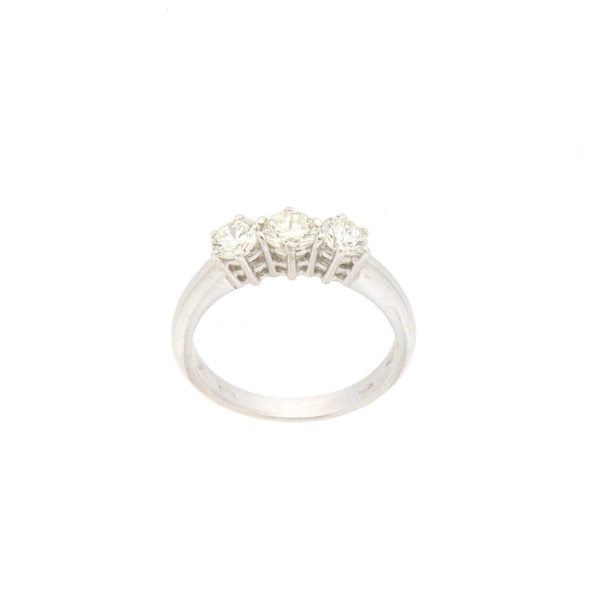 Handcraft Trilogy Diamond 18 Karat White Gold Engagement Ring For Sale 1