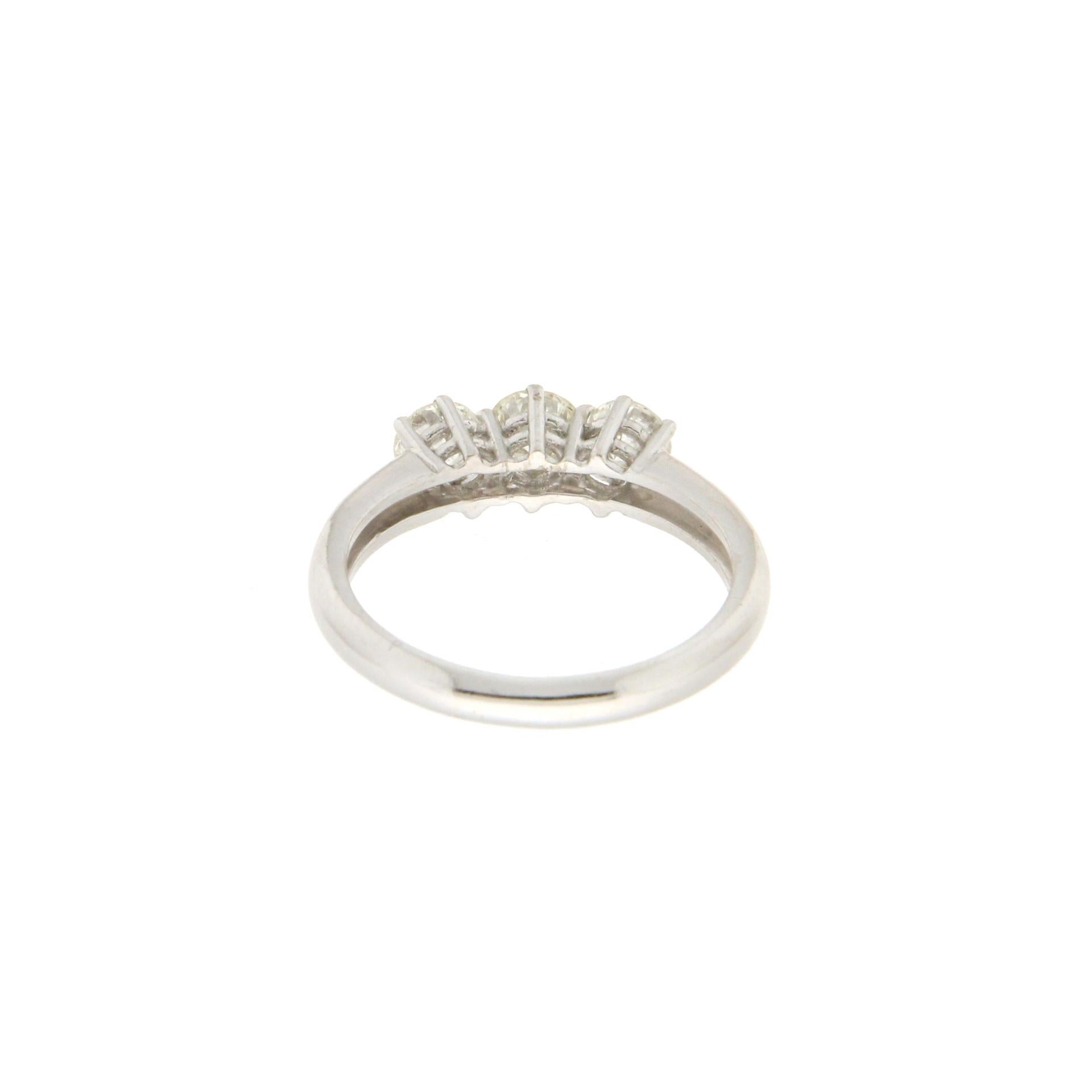 Handcraft Trilogy Diamond 18 Karat White Gold Engagement Ring For Sale 2