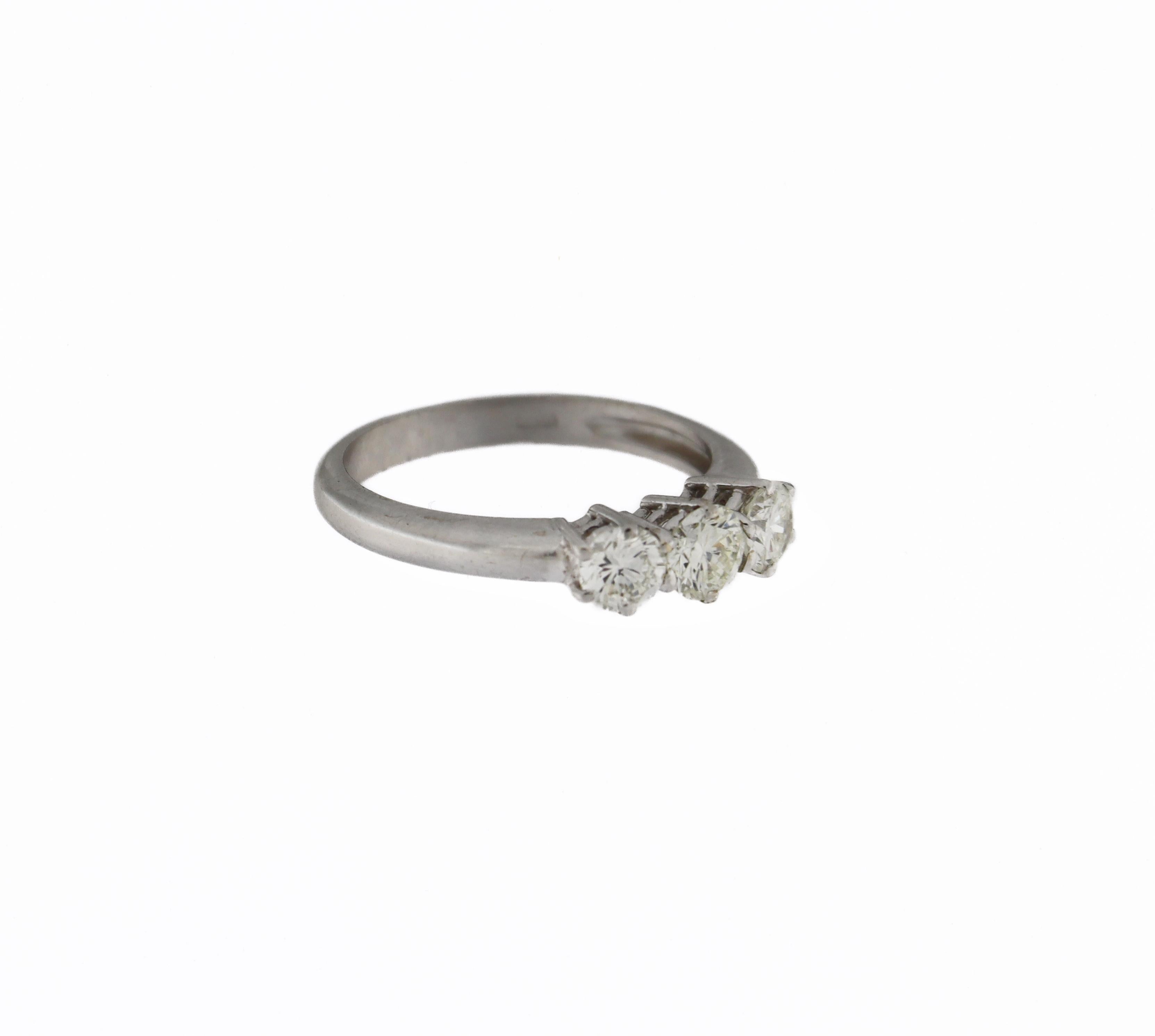 Handcraft Trilogy Diamond 18 Karat White Gold Engagement Ring For Sale 2