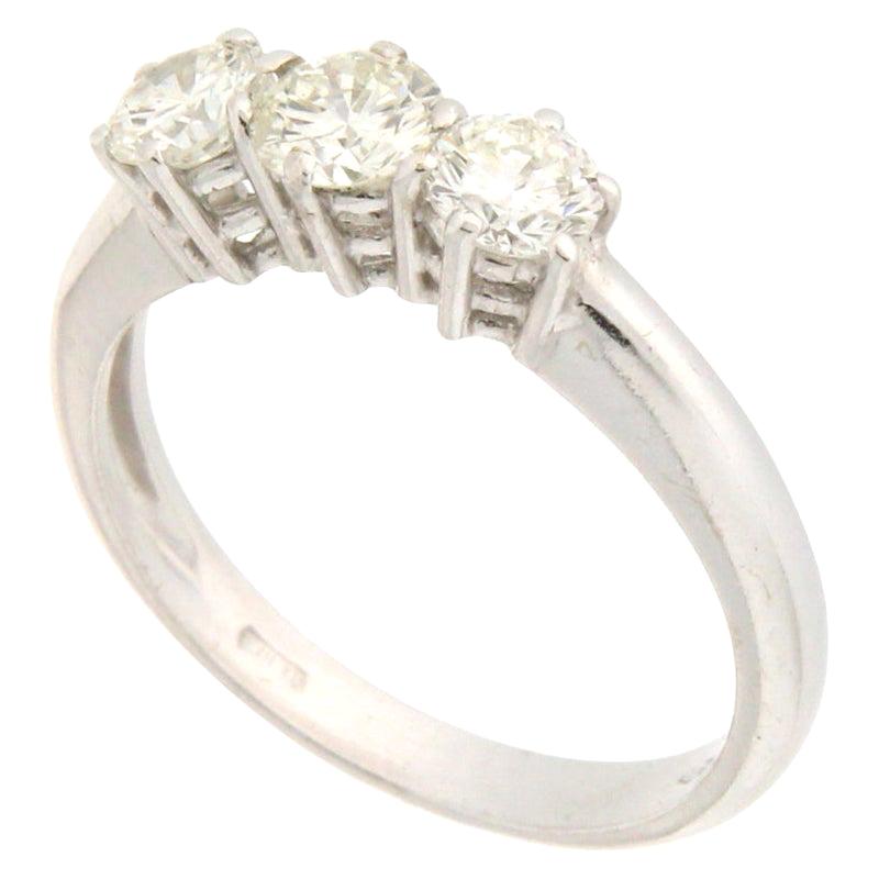 Handcraft Trilogy Diamond 18 Karat White Gold Engagement Ring For Sale
