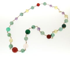 Handcraft Turquoise 14 Karat Yellow Gold Amethyst Agate Citrine Beaded Necklace