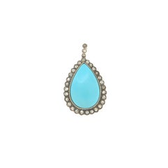 Turquoise Diamonds 14 Karat Yellow Gold Pendant