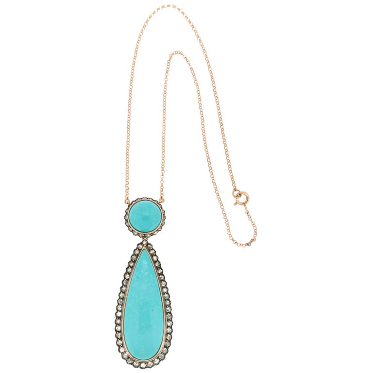 Collier Mi-long En Or 14 Carats Avec Turquoise Et Pendentif Dauphin - Occasion, Bijou Vintage