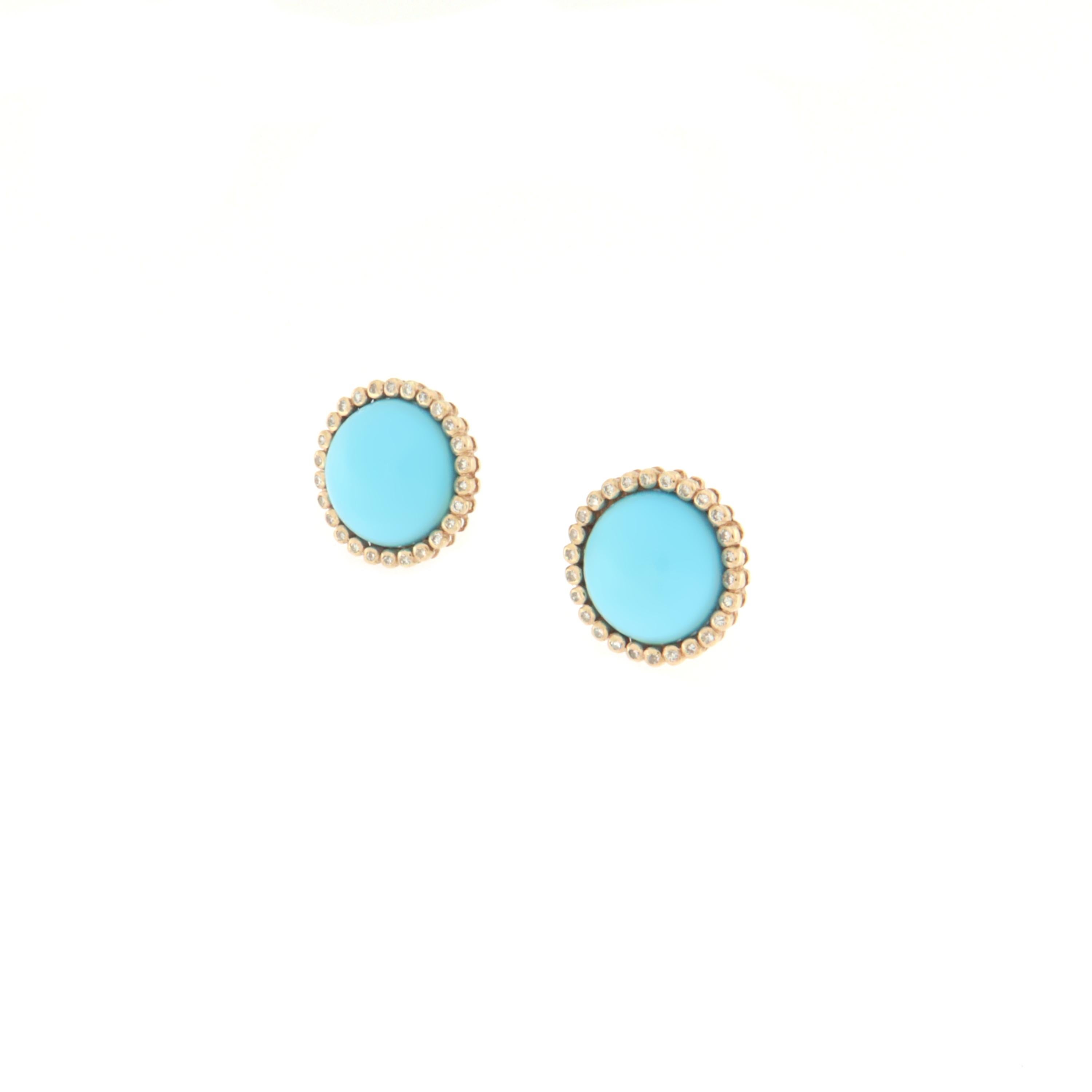 Brilliant Cut Turquoise Diamonds  14 Karat Yellow Gold  Stud Earrings For Sale