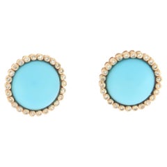 Turquoise Diamonds  14 Karat Yellow Gold  Stud Earrings