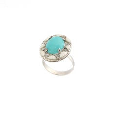 Handcraft Turquoise 18 Karat White Gold Diamonds Agate Cocktail Ring