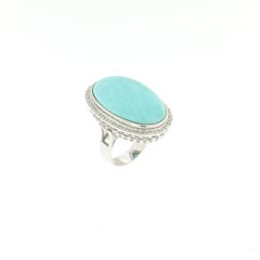 Handcraft Turquoise 18 Karat White Gold Diamonds Cocktail Ring
