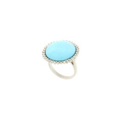 Handcraft Turquoise 18 Karat White Gold Diamonds Cocktail Ring