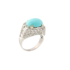 Handcraft Turquoise 18 Karat White Gold Diamonds Cocktail Ring