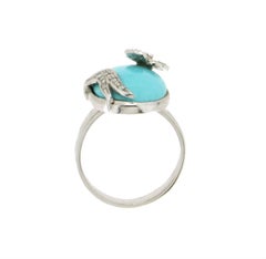 Contemporary 18K Gold Art Deco Style Natural Diamond Turquoise Cocktail Ring