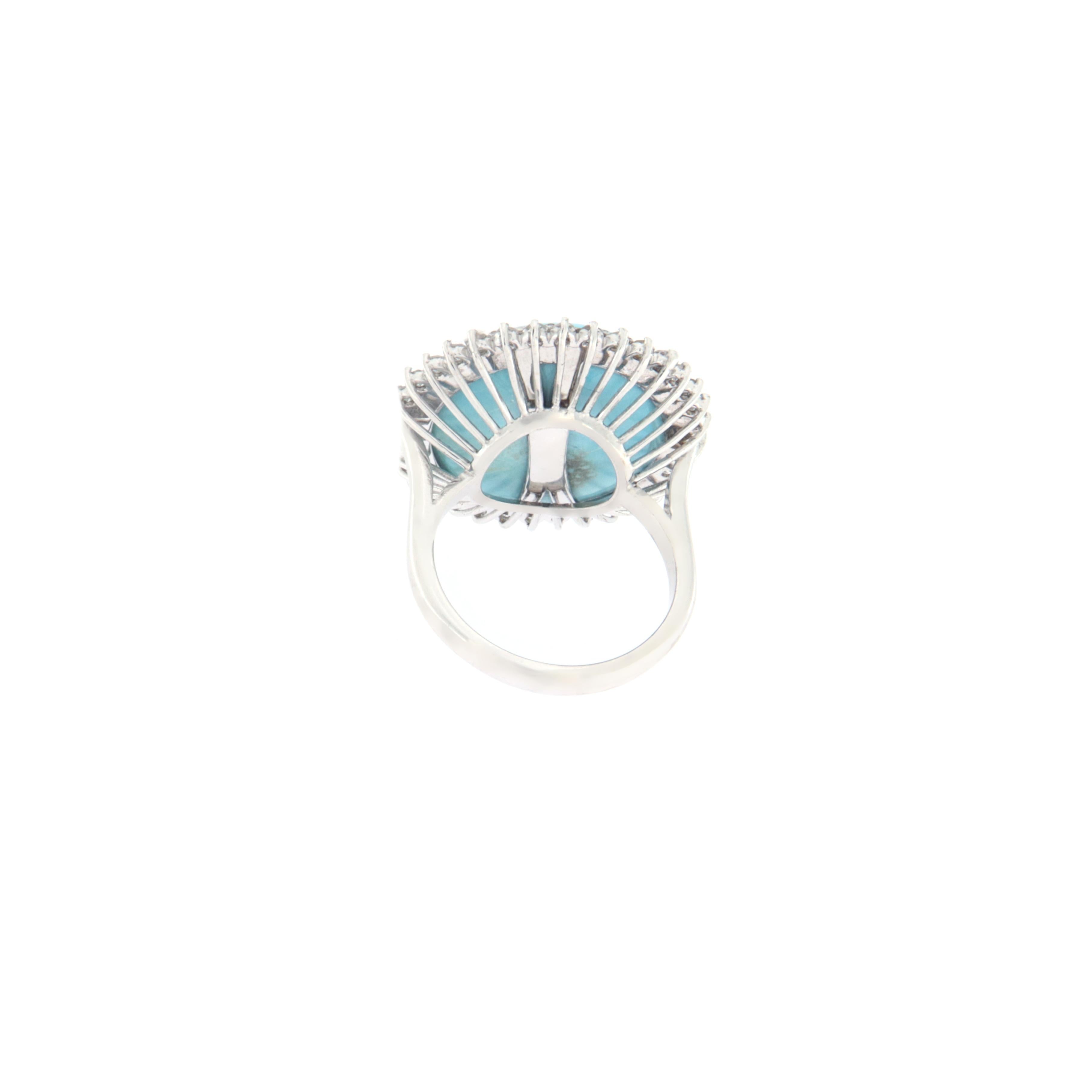 Women's Handcraft Turquoise 18 Karat White Gold Diamonds Cocktail Ring