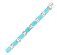 Handcraft Turquoise 18 Karat White Gold Diamonds Cuff Bracelet