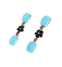 Handcraft Turquoise 18 Karat White Gold Diamonds Drop Earrings