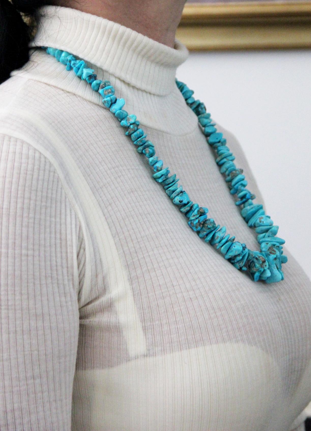 Handgefertigte Seil-Halskette mit 800 Karat Silberverschluss in Türkis im Angebot 5