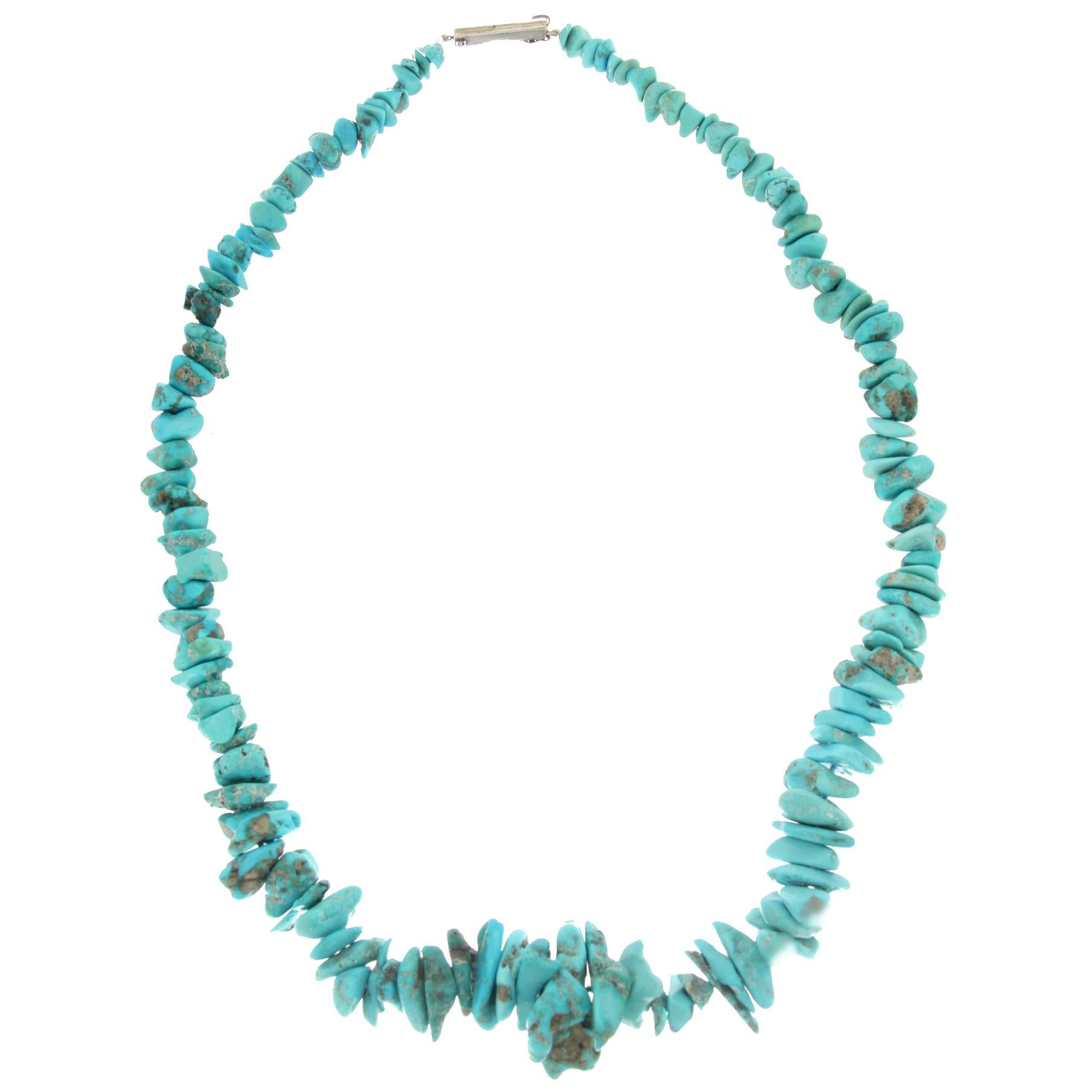 Handcraft Turquoise 800 Karat Silver Clasp Rope Necklace For Sale