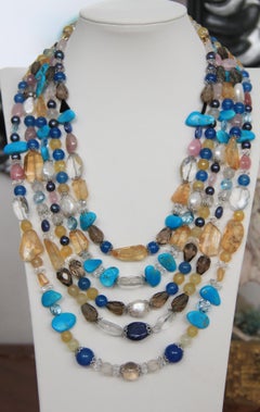 Handcraft Turquoise 800 Thousandths Silver Citrine Agate Pearls Beaded Necklace