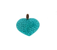 Handcraft Turquoise Heart 14 Karat Yellow Gold Pendant Necklace