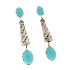 Handcraft Turquoise Paste 800 Thousandths Silver Drop Earrings