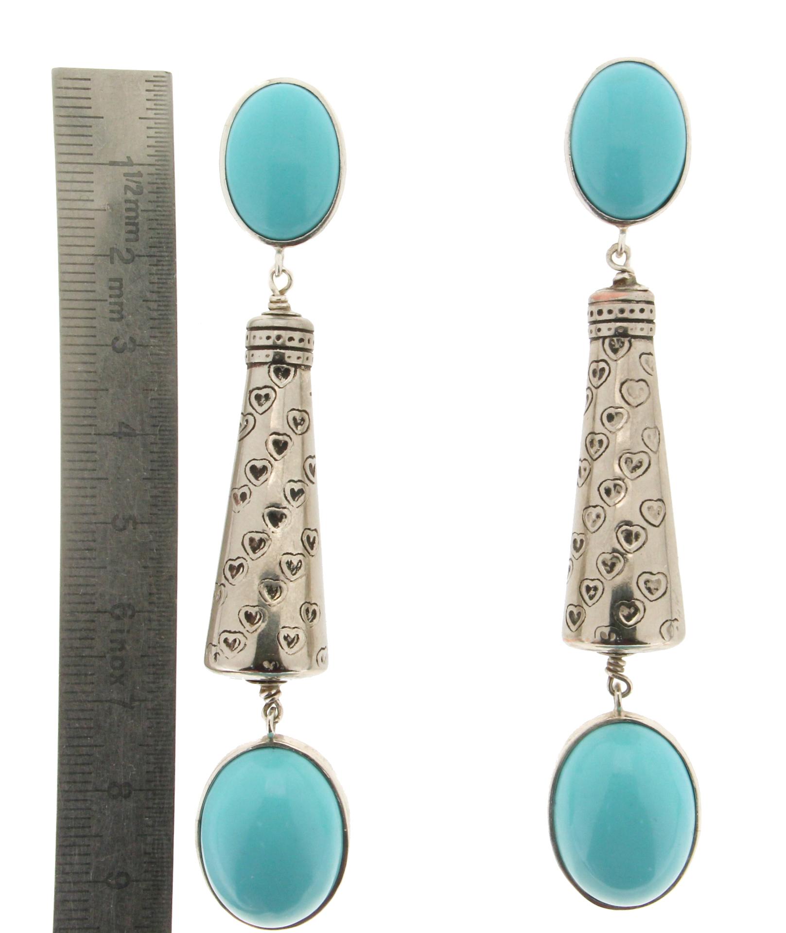 Women's or Men's Handcraft Turquoise Paste 800 Thousandths Silver Drop Earrings For Sale