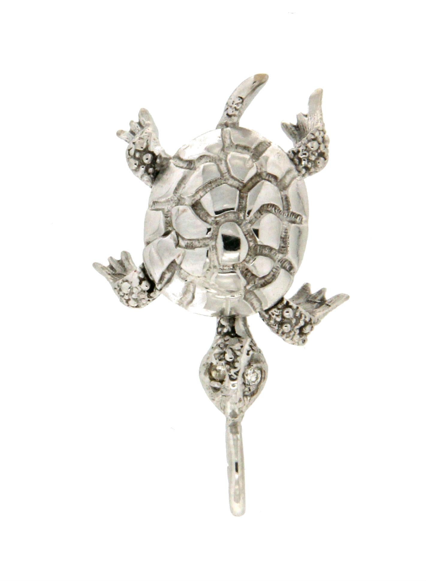 Brilliant Cut Handcraft Turtle 18 Karat White Gold Diamonds Pendant Necklace For Sale