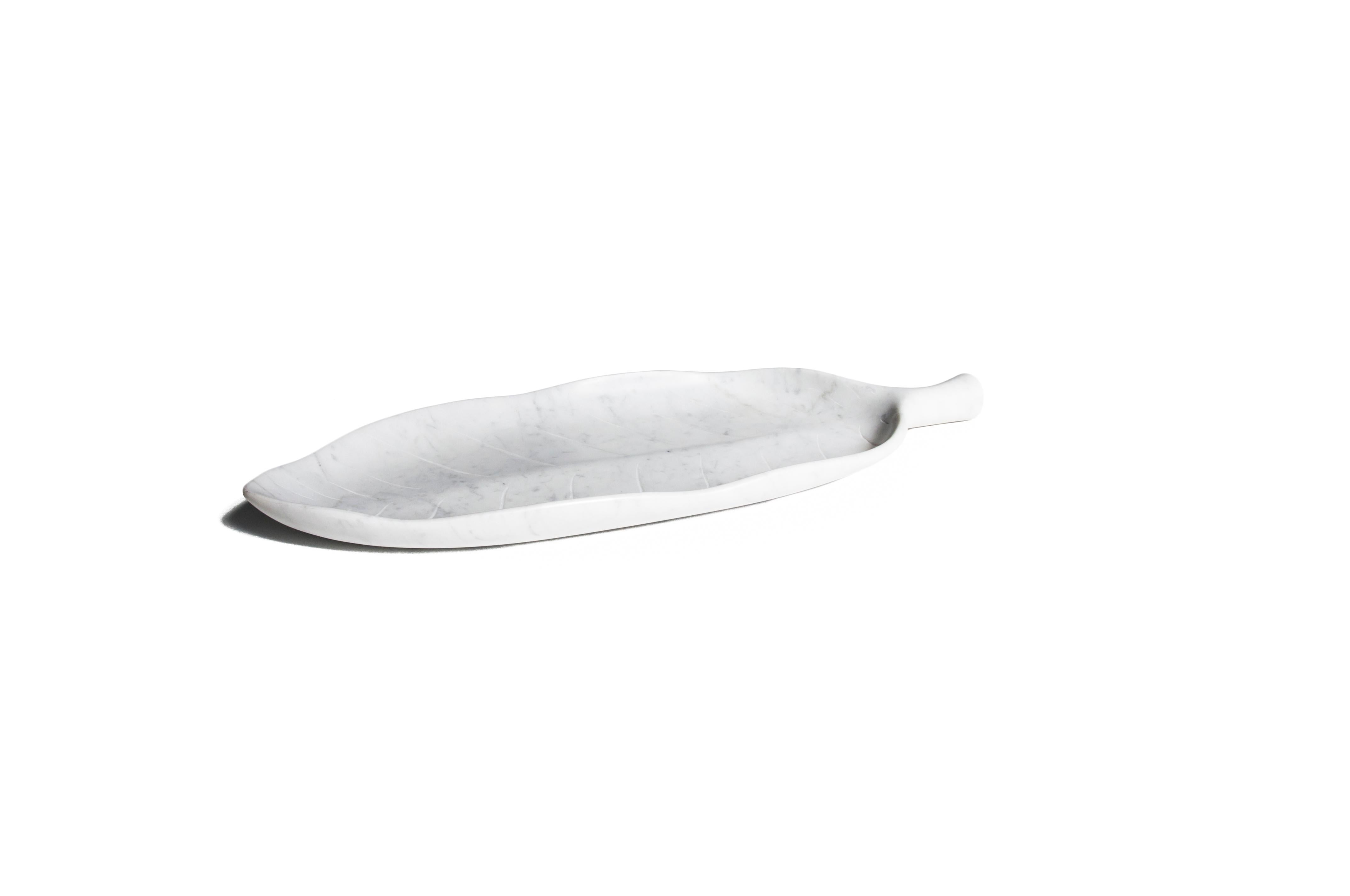Handcraft White Carrara Marble Long Leaf Bowl/Centrepiece/Serving Plate 1