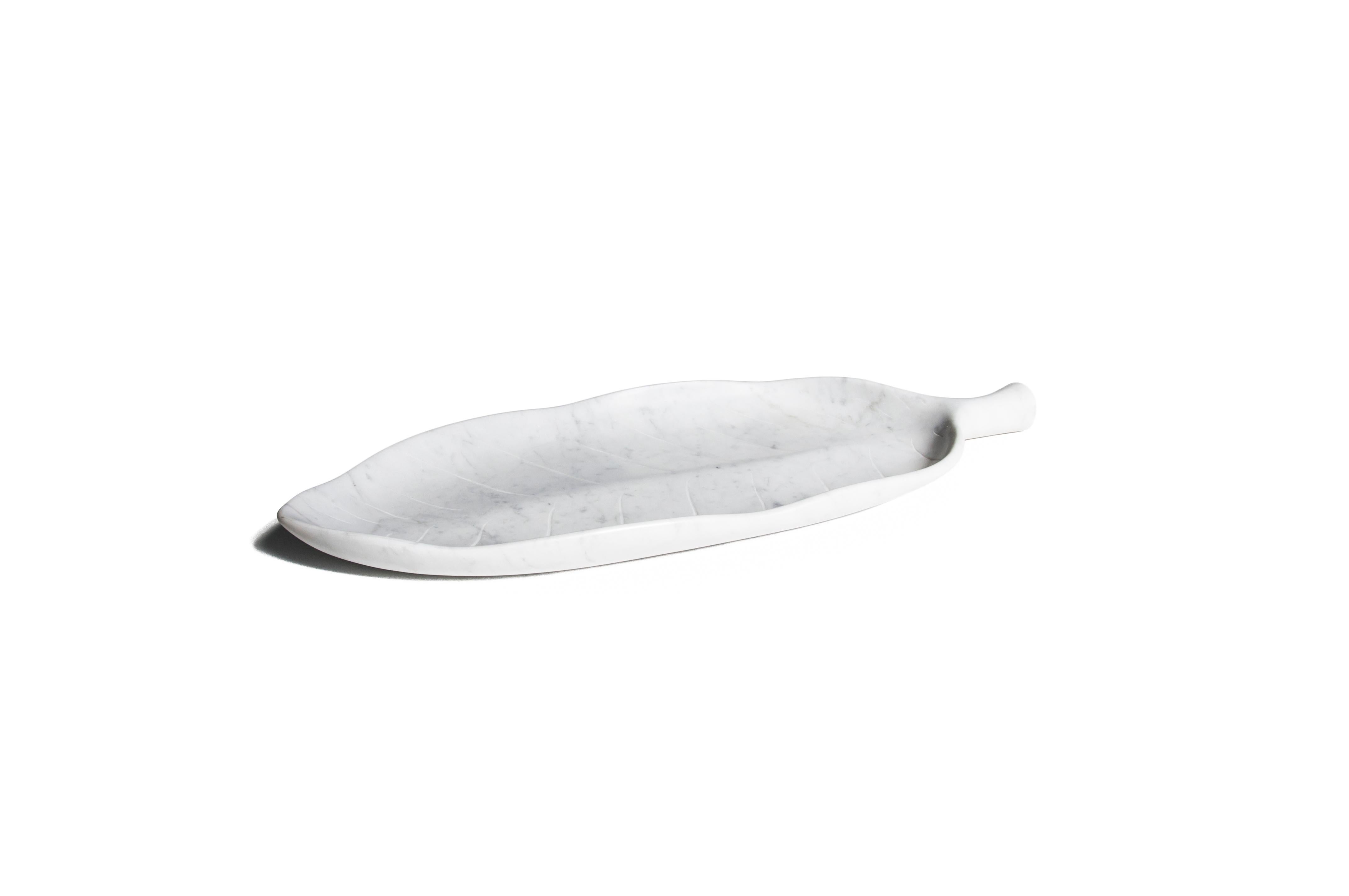 Handcraft White Carrara Marble Long Leaf Bowl/Centrepiece/Serving Plate 3