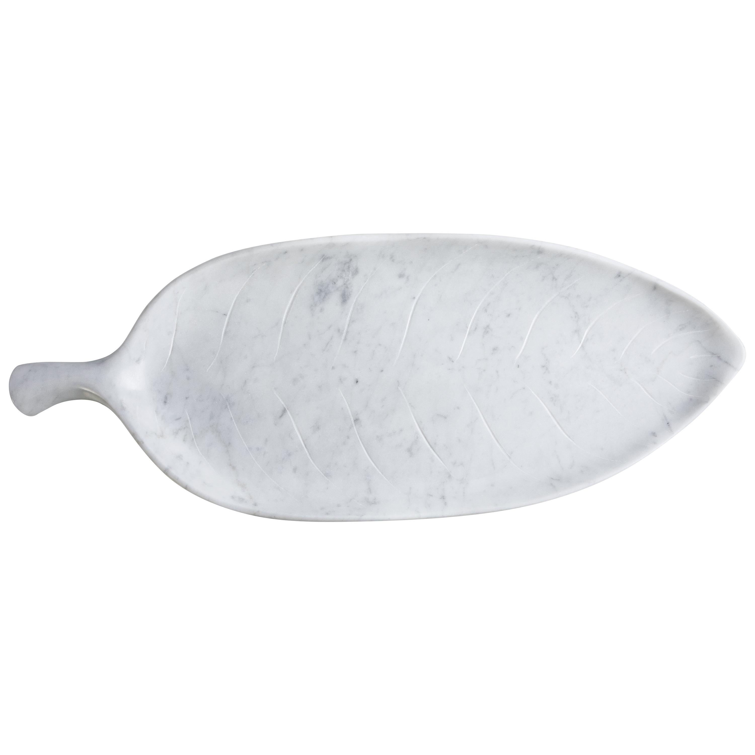 Handcraft White Carrara Marble Long Leaf Bowl/Centrepiece/Serving Plate