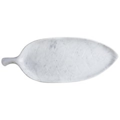Handcraft White Carrara Marble Long Leaf Bowl/Centrepiece/Serving Plate