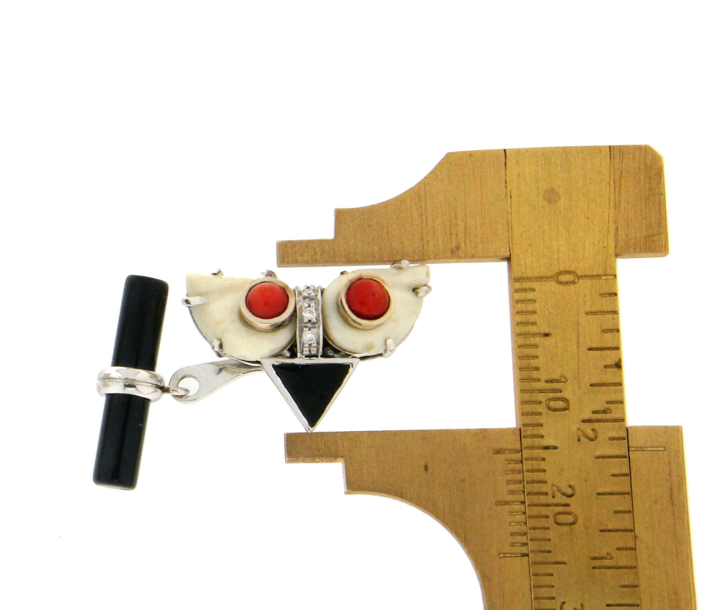 Boutons de manchette en corail blanc Handcraft Or blanc 18 carats Diamants Onyx Barils Neuf - En vente à Marcianise, IT