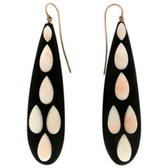 Handcraft Wood 9 Karat Yellow Gold Coral Drop Earrings