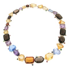 Collier en or jaune Handcraft 14 carats rubis émeraudes améthyste grenat citrine