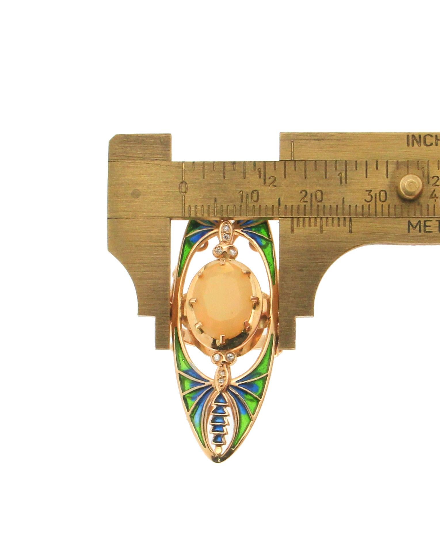 Handcraft Gelbgold 14 Karat Diamanten Australischer Opal Cocktail Ring 1