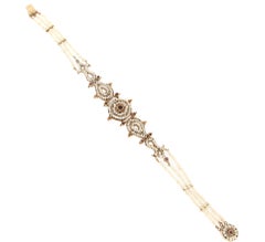 Handcraft Yellow Gold 9 Carats Micro Pearls Rubies Beaded Bracelets