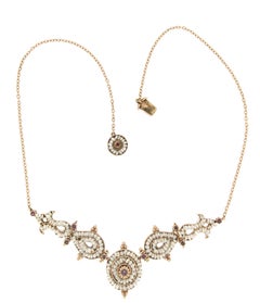 Handcraft Yellow Gold 9 Carats Micro Pearls Rubies Choker Necklace